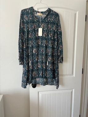 Natalie Martin Lizzy Teal Floral Tunic Dress with Cream Accents